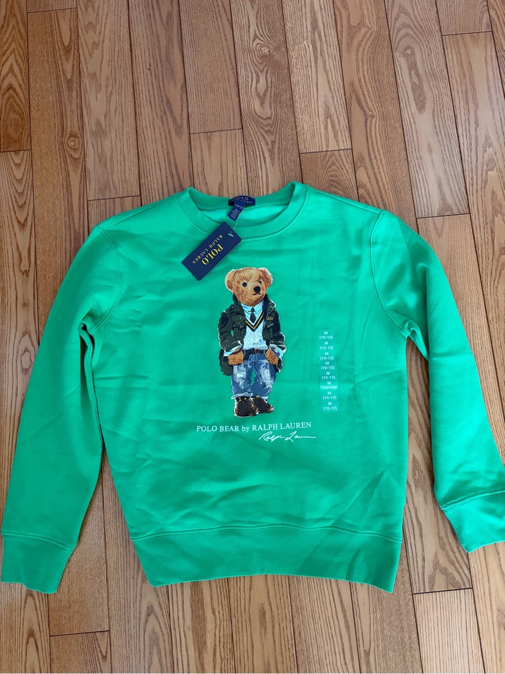 NWT Ralph Lauren kids Green Polo Bear Crewneck Sweater